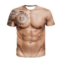 Baiwife 라운드 3D 근육 프린트 티셔츠 반팔이에요