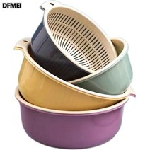 DFMEI 이중 플라스틱 물빠짐 바구니 대야 주방 가정용 거실 과일 바구니 세척 과일 야채 바구니 간편, 라지(랜덤) 투피스