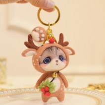 동물탈 고양이 양모펠트 키링 인형만들기 diy세트 키홀더 핸드메이드 인형, 엘크캣(키홀더 소재지갑)