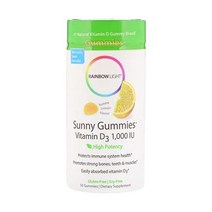 RainbowLight비타민DGummies 구미 젤리SunnyGummies 젤리비타민D31 000IU글루텐 프리ProtectsLemon100Gummies 젤리, 신 레몬, 50개(1팩)