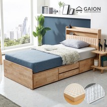 가이온 리엘 LED 높은서랍 원목침대 SS+포켓 CL볼라텍스50T, 내추럴