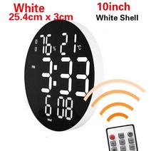 집들이 선물 무선led벽시계 LED 디지털 카운트 다운 벽시계 대형 스크린 온도 날짜 요일 표시 밍 전자 시계 식당 장식 리모컨 포함, [06] C- Black White10inch
