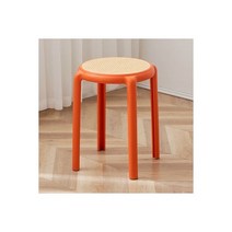 라탄암체어 카페 원목 1인 의자 플라스틱 는 가정 식탁과 쌓 수 있습니다 패션 라운드 모조 등나무 높은 벤치, 4