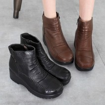 투라인 여성 천연소가죽 통굽 키높이 발편한 발볼넓은 따뜻한 기모 겨울 부츠 앵클 앵글 미끄럼방지 신발 5cm