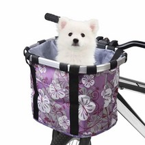 Lixada 자전거 바구니 소형 애완동물 고양이 개 캐리어 자전거 핸들 바 프론트 바스켓 - 접이식 탈착식 조립식 쉬운 설치 빠른 출시 피크닉 쇼핑백 최대 하중: 6.8-10k, Purple