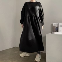 [비비애르] 레이스 셔링 기모 롱 원피스여리핏 리본 러블리한코디 빅사이즈