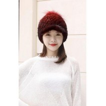 여성모자 정품 Mink 모피 니트 모자 수제 두꺼운 겨울 따뜻한, 빨간