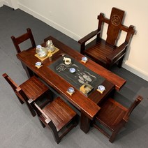 연회 파티 테이블 원목 우드슬랩 복고 레트로 중국 감성 중국집 사무실 회의 테이블 세트, 1.2m차탁4등용조각