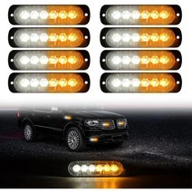 921748 DIBMS LED 비상 스트로브 라이트 8배 앰버 화이트 6 경고 점멸등 주의 공사 위험등 바 ATV SUV 표면 장착, Amber White