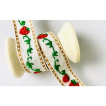 15mm) 딸기 자수 리본테이프 (4컬러), 백아이보리