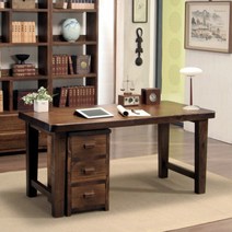 해찬솔 소나무 통원목 서재 책상세트/책상1500+서랍통/엔틱, 엔틱브라운