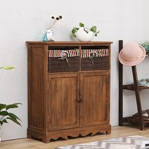 라탄서랍장 라탄 빈티지 안방 다용도실 와이드 작은 목가적 인 복고풍 수납 수납함 서랍장, 2 프레임 여성용 신발장 723082cm, 차림새