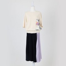 룸나인 ROOM9 티셔츠 배색 플리츠 원피스