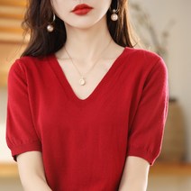 베이직 브이넥 반팔 니트티 하늘비즈 A11 F289T787