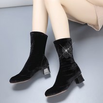 여성앵클부츠힐U 겨울 가을 타입 플라자 댄스슈즈 수병무 춤추다 미드 하이힐 무용신발 친교 라틴 4707171050, 41, 나비 타입 3.5 리 쌀굽 (기모추가