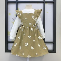 컬리수 여아 러블리 플라워 패턴 베이지 오버롤 원피스