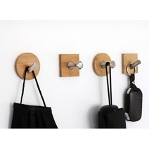 붙이는 접착식 강력 우드 벽고리 벽후크 고정집게 차박용 폴대걸이 캠핑용품 주방 옥상 카페, 원목사각옷걸이타입