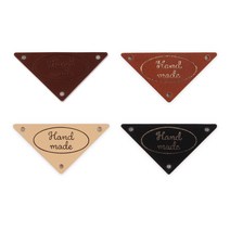 삼각 핸드메이드 가죽라벨 handmade 수제 가죽택, 크림베이지 흑박