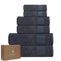 BIOWEAVES 100% 유기농 면 700 GSM 플러시 6피스 타월 세트 GOTS 인증 목욕 2개 핸드 및 수건 화이트 미국직송, 6 Pc Towel Set, 차콜