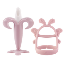 아가프라 바나나 치발기 + 나비 손목 치발기 + 보관케이스, 핑크세트