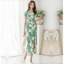 올리브 앞트임 맥시브이넥원피스 반팔 쁘띠소매 H라인 꽃무늬 랩원피스