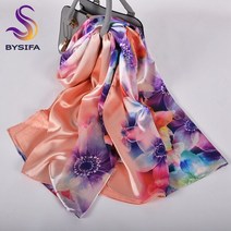 스타일링 스카프 간절기 봄스카프 개성있는 BYSIFA 여성 새틴 긴 숄 레드 로즈 실크 넥 케이프 가을 봄 머리 히잡