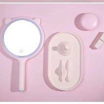 스탠드 손 미러 겸용 LED 메이크업 수납 화장대 거울, C. 핑크_단색화