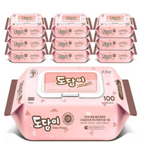 [도담이] 로즈골드 플레인 캡형 100매 10팩 우리가족 생활 물티슈, 20팩