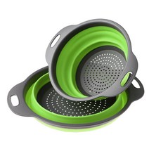 원형 실리콘 접이식 채반 다용도 소쿠리 대+중(2종세트) 접이식바구니 캠핑채반, WB-08그린_