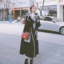 ANKRIC 빅사이즈코트 모직 코트 여성 가을 겨울 느슨한 스타일 두꺼운 모직 코트 칼라 긴 코트