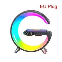 다기능 무선 충전기 알람 시계 스피커 앱 RGB 고속 스테이션. 아이폰 11. 삼성 호환용, 02 Black EU