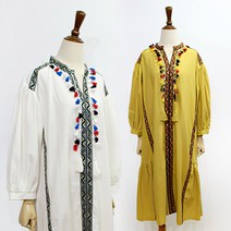 [MYLABU] 자수 롱 원피스 고급원피스 루즈핏 테슬 휴양지 휴가 바캉스 해변 패턴