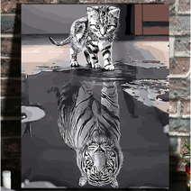 호랑이 색칠 컬러링 DIY 유화 그리기 백호 피포 페인팅 명화 캔버스 흑백 화판 아크릴, 40x50 + 아기호랑이 + 세트