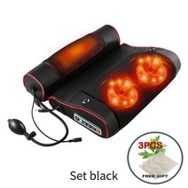 마사지건 어깨 목 마사지기 전기 목 이완 머리 마사지 베개 등 가열 반죽 적외선 181, 협력사, 220v, 큰 세트 블랙