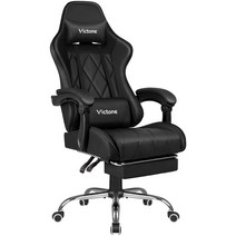 VICTONE 게이밍 의자 게임용 의자 [메이커 1년 보증] PC 의자 사무실 의자 책상 의자 리클라이닝 인체공학 의자 헤드레스트 램버 서포트 연동식 암레스트 높이 조정 기능 PU 레더 (Black)