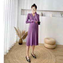 겨울임부복원피스204 # 가을 겨울 고밀도 니트 출산 스웨터 드레스 우아한 V 넥 A 라인 슬림 옷 임산부