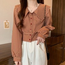 블라우스 여성 지컷 봄 Houndstooth 인형 칼라 셔츠 여성용 2022 디자인