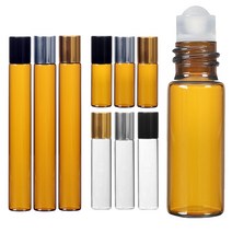 갈색 롤온 향수 공병 아로마 롤러볼 오일 화장품 차광 유리 용기, AI블랙캡 투명 10ml, 1개