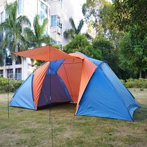 a형텐트 백팩킹 군용 야전침대 1인용 미니 샤워 4-6 인용 더블 레이어 방수 캠핑 텐트 침실 2 개 큰 공간, 02 blue