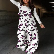 여자점프수트 멜빵 일체형 캐주얼 체크 무늬 와이드 레그 직사각형 칼라 민소매 서스-647