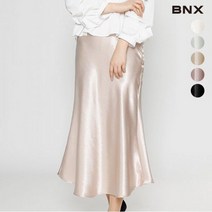 BNX 여성 실크 뒷 밴딩 롱 스커트