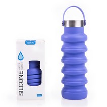 ANYOU 실리콘물병 여행용 물컵 아웃도어 스포츠 접이식 550ml, 손으로 컬러 컵 뚜껑, 푸른 색