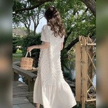 [리즈무드] 이즈닝 밑단 플레어 롱 원피스