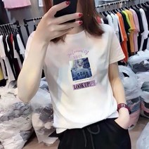 DFMEI 순면 여름 한여름 프린트 티셔츠 남녀 코디 루즈핏 라운드 캐주얼 반팔 심플 상의 패션