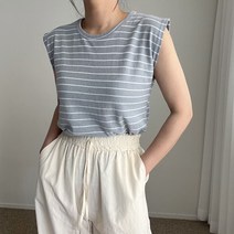 에이치스 데일리로 좋은 넓은 민소매 스트라이프 단가라 나시티