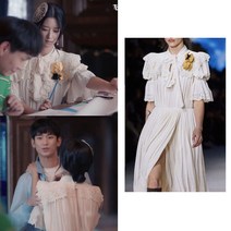 정신병이지만 괜찮아 서예지 고문영 같은 베이지색 리본 플리츠 플레어소매 원피스 플리츠 원피스