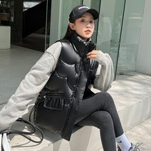 시오란티 여성용가을과 겨울 광택의 다운 숏패딩 조끼