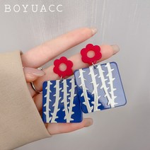 DFMEI 유화풍 컬러 플라워 오버 블루 여소중 디자인 아크릴 봄나들이유니크 귀걸이