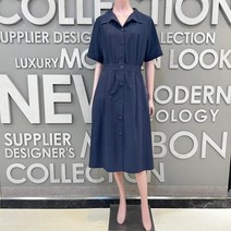 BCBG NC13 여름 오픈카라 밴딩 반팔 원피스 디바 카라 허리밴딩 미디원피스 B2C7O663