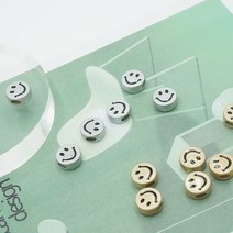 [6개] 관통형 12mm 가로형 아크릴 메탈느낌 스마일 2종 3-549팬던트 비즈 키링, 메탈실버